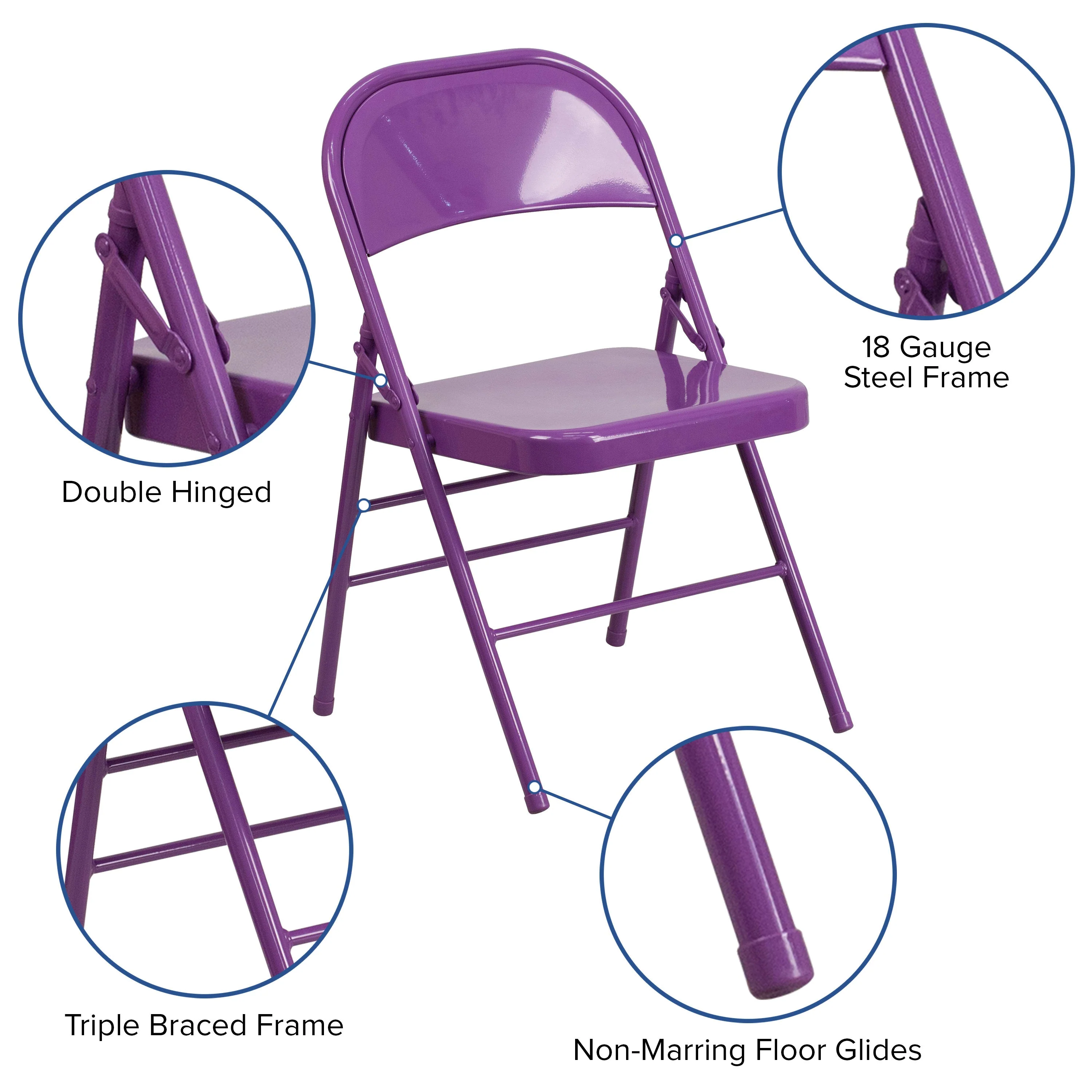 HERCULES COLORBURST Series Triple Braced & Double Hinged Metal Folding Chair - Image 5