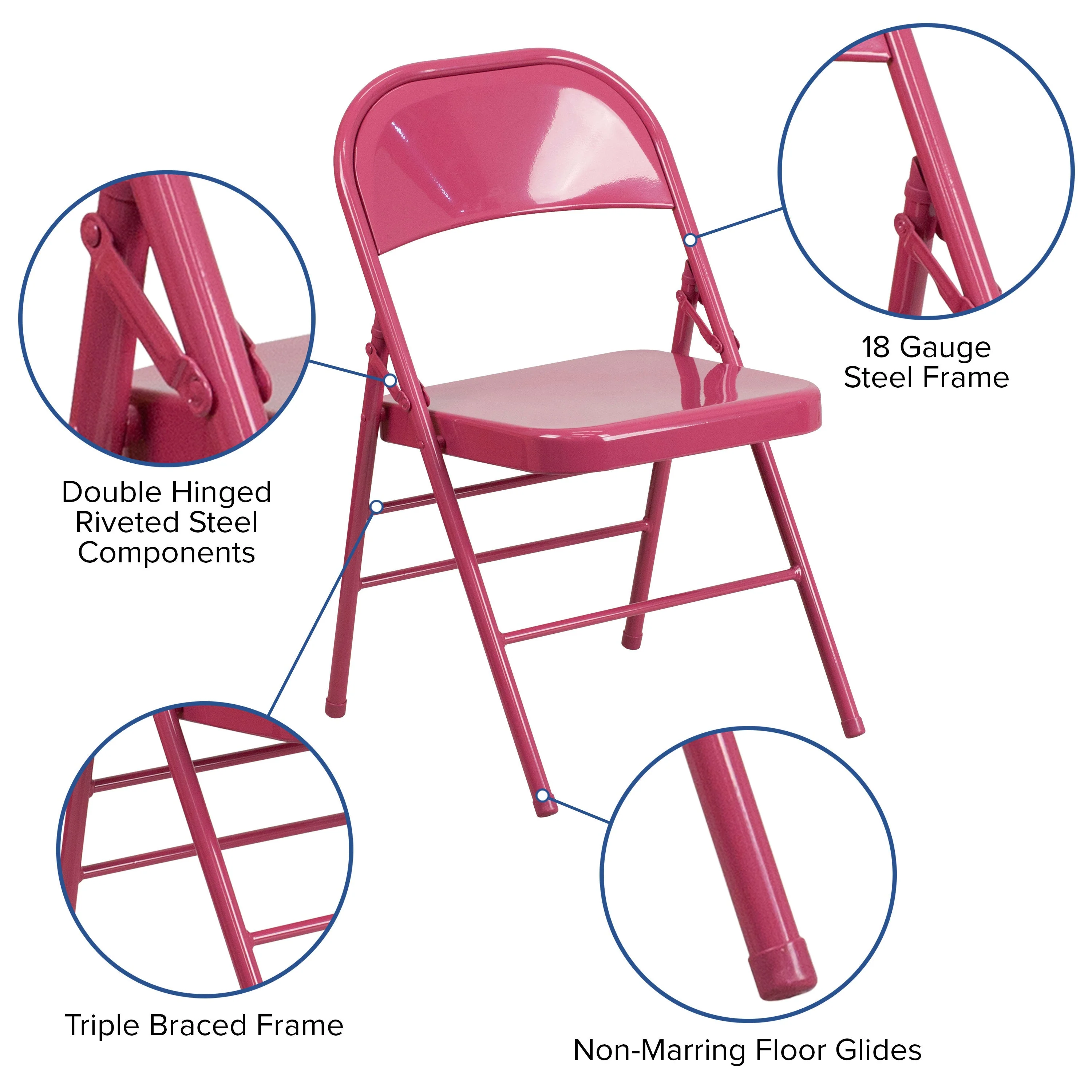 HERCULES COLORBURST Series Triple Braced & Double Hinged Metal Folding Chair - Image 52