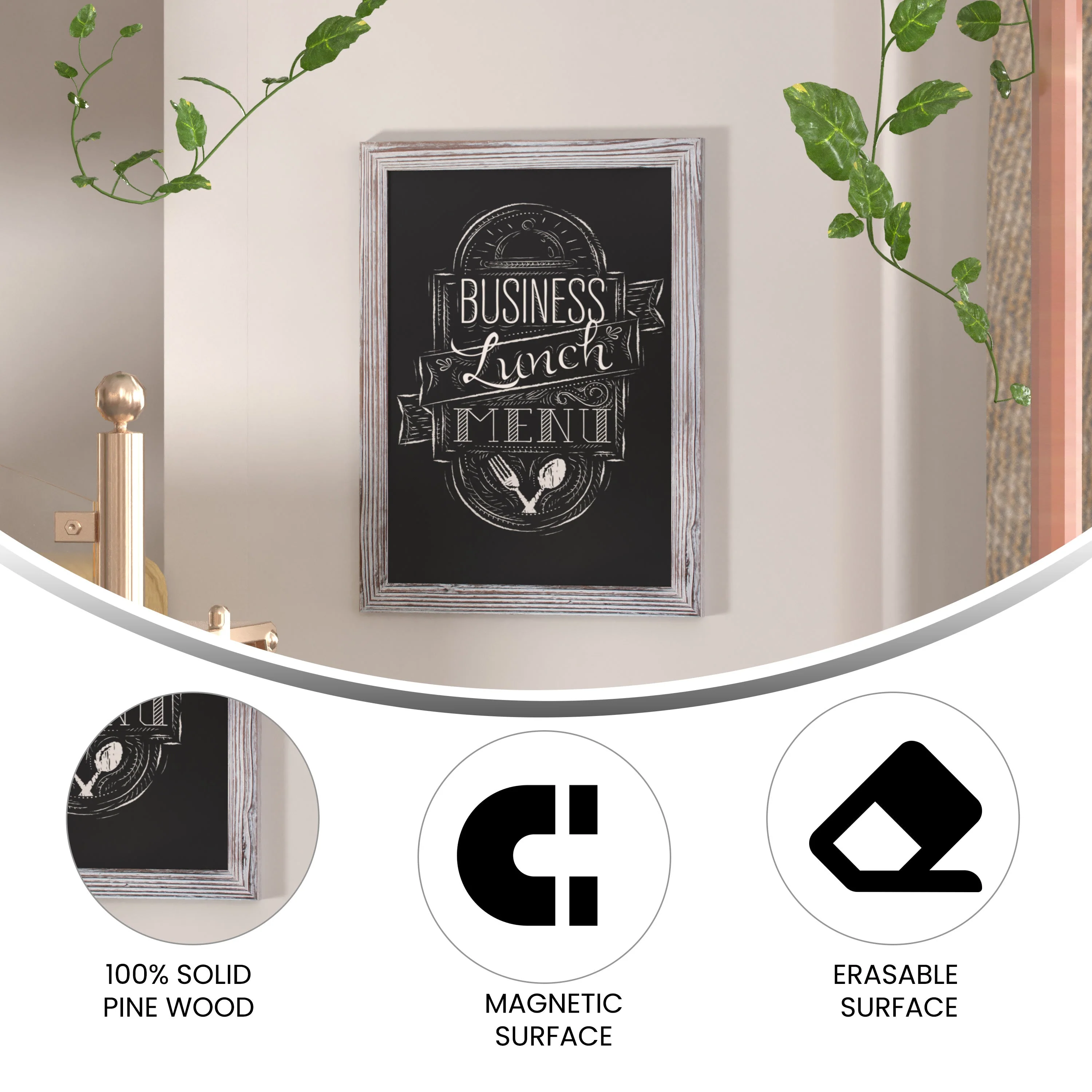Canterbury Wall Mount Magnetic Chalkboard Sign with Eraser, Hanging Wall Chalkboard Memo Board for Home, School, or Business - Image 112