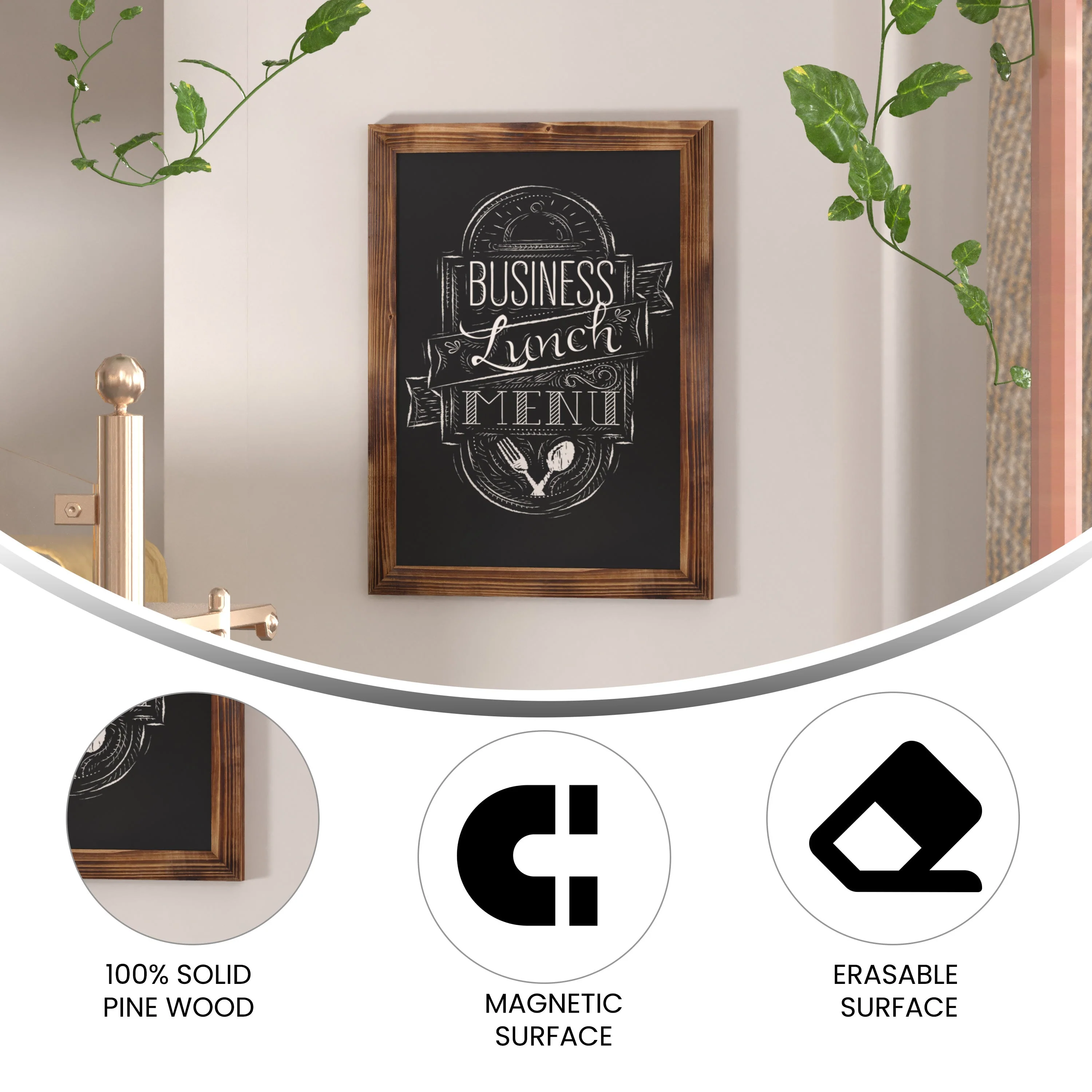 Canterbury Wall Mount Magnetic Chalkboard Sign with Eraser, Hanging Wall Chalkboard Memo Board for Home, School, or Business - Image 121