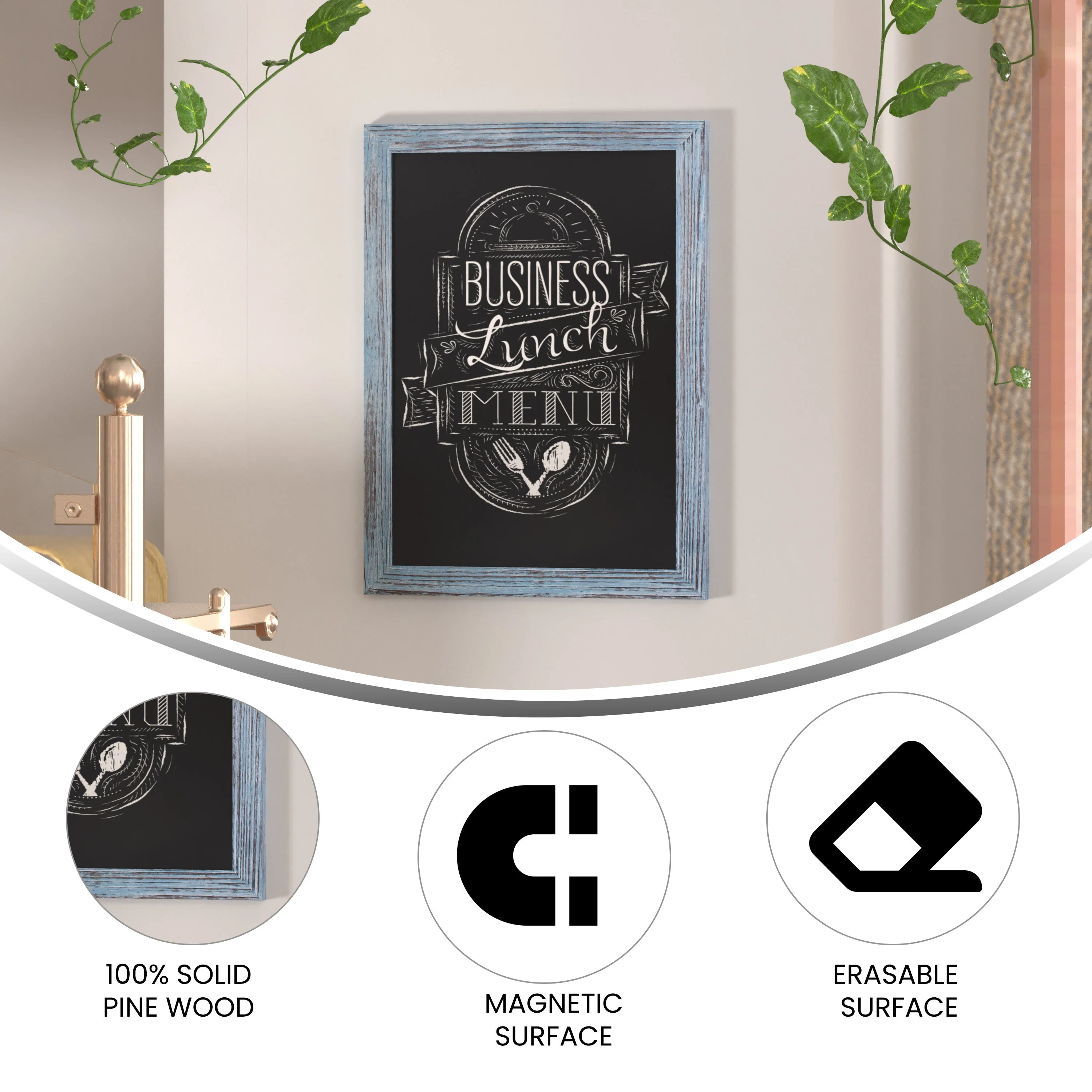 Canterbury Wall Mount Magnetic Chalkboard Sign with Eraser, Hanging Wall Chalkboard Memo Board for Home, School, or Business - Image 31