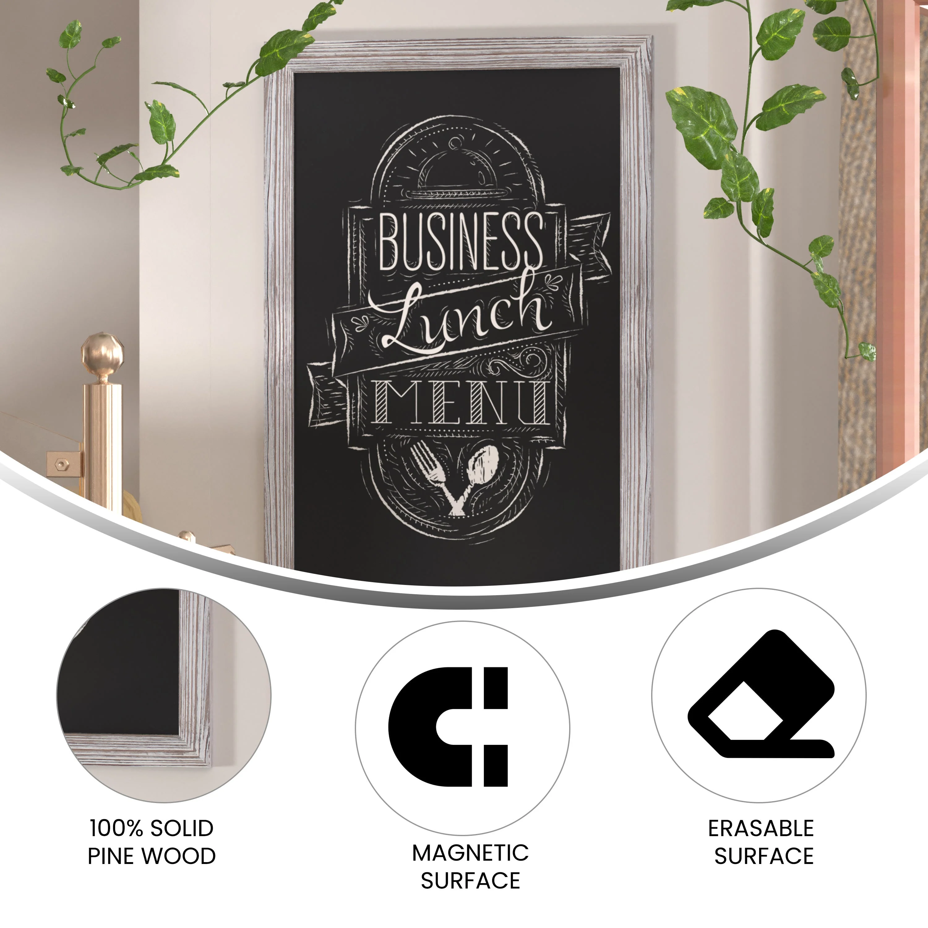 Canterbury Wall Mount Magnetic Chalkboard Sign with Eraser, Hanging Wall Chalkboard Memo Board for Home, School, or Business - Image 94