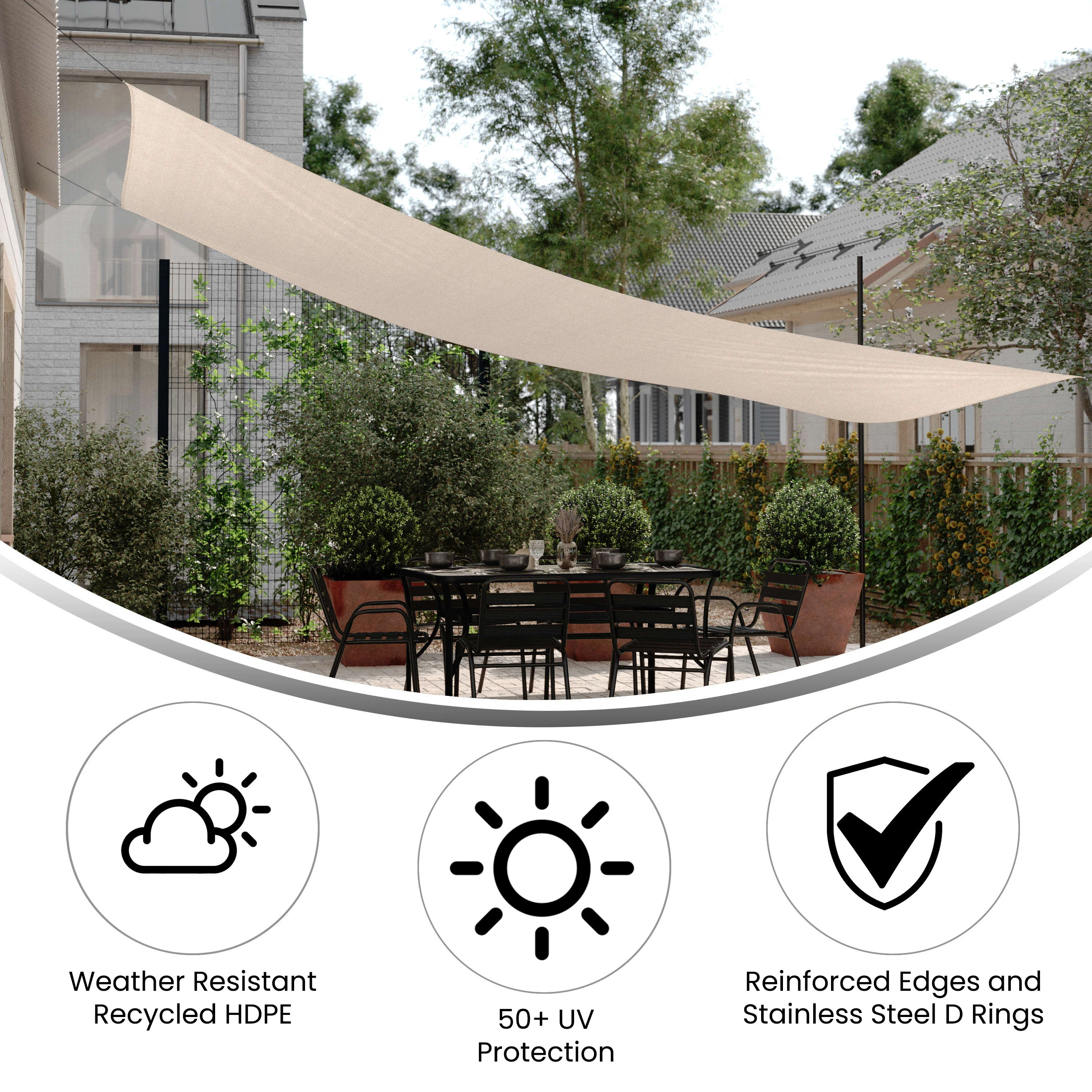 Palmetto Rectangle Sun Sail Shade Canopy with Included Nylon Attachment Ropes - Image 4