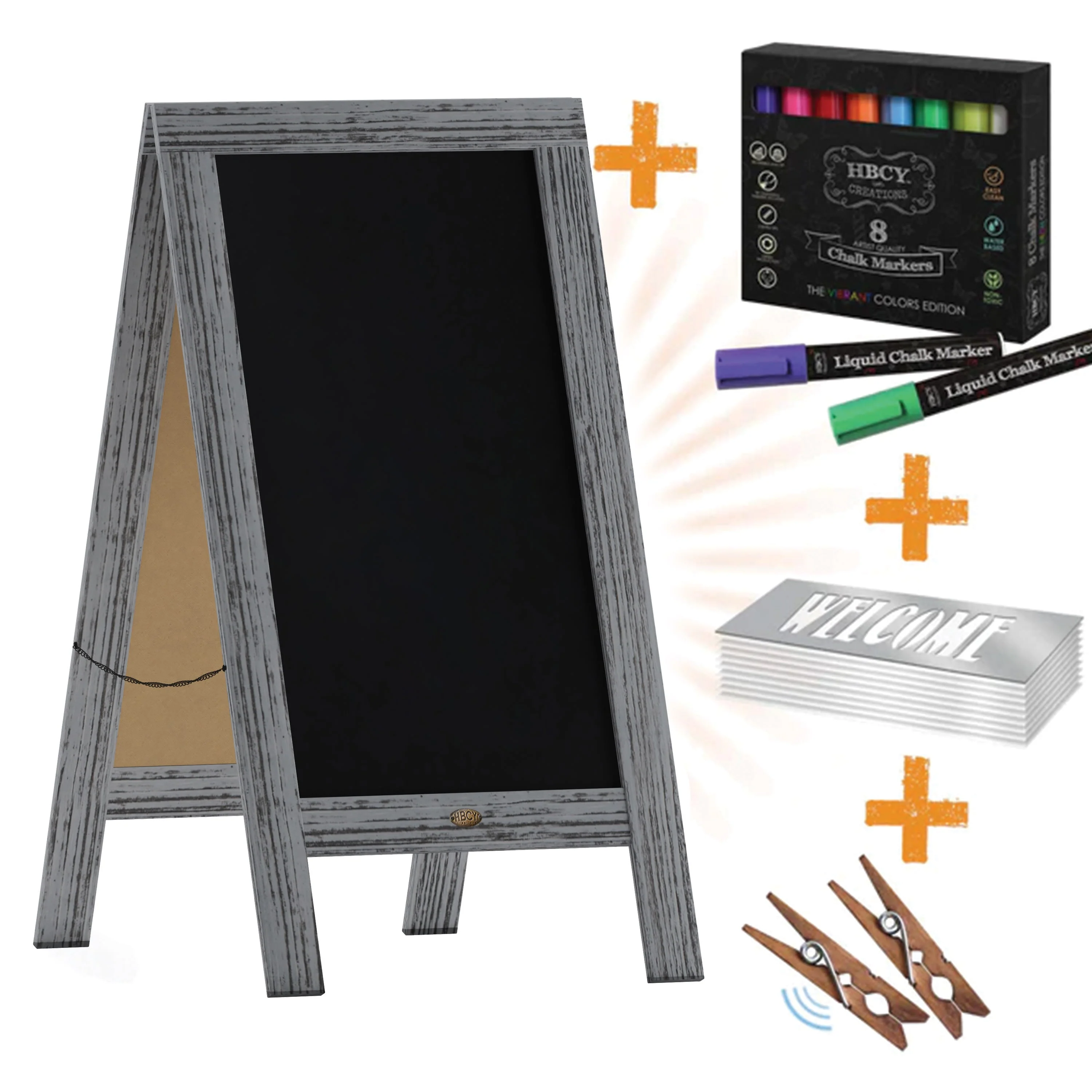 Canterbury Wooden Indoor/Outdoor A-Frame Magnetic Chalkboard Sign Set with 8 Chalk Markers, 10 Stencils, Eraser, and 2 Magnets - Image 10