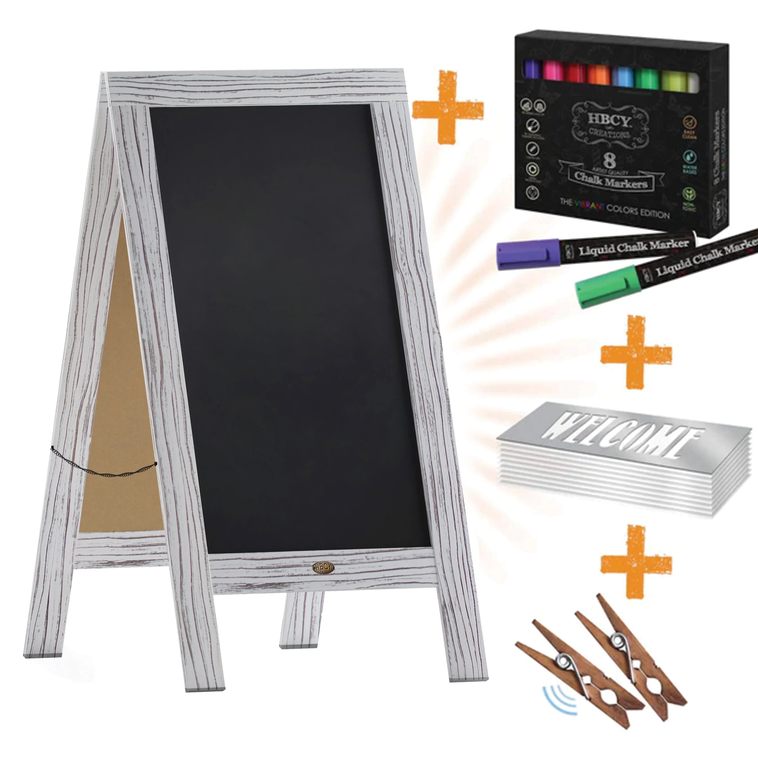 Canterbury Wooden Indoor/Outdoor A-Frame Magnetic Chalkboard Sign Set with 8 Chalk Markers, 10 Stencils, Eraser, and 2 Magnets - Image 103