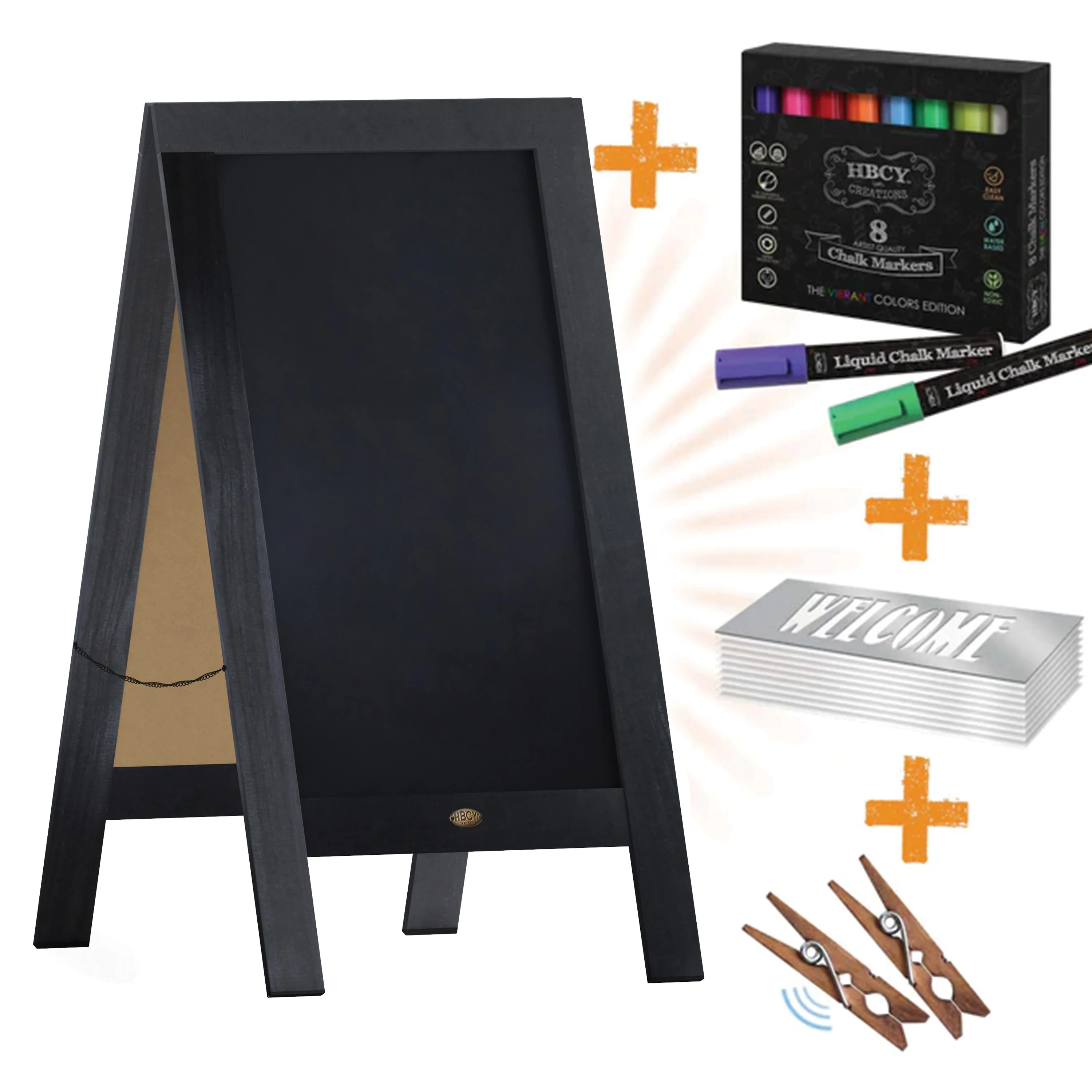 Canterbury Wooden Indoor/Outdoor A-Frame Magnetic Chalkboard Sign Set with 8 Chalk Markers, 10 Stencils, Eraser, and 2 Magnets - Image 108