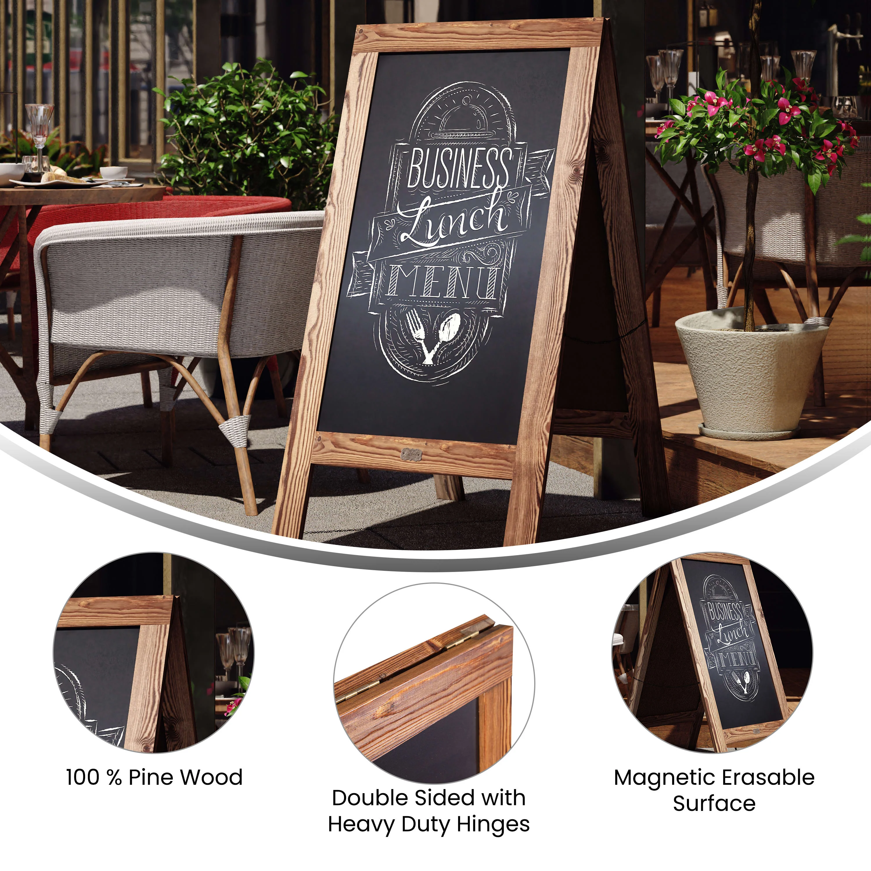 Canterbury Wooden Indoor/Outdoor A-Frame Magnetic Chalkboard Sign Set with 8 Chalk Markers, 10 Stencils, Eraser, and 2 Magnets - Image 22