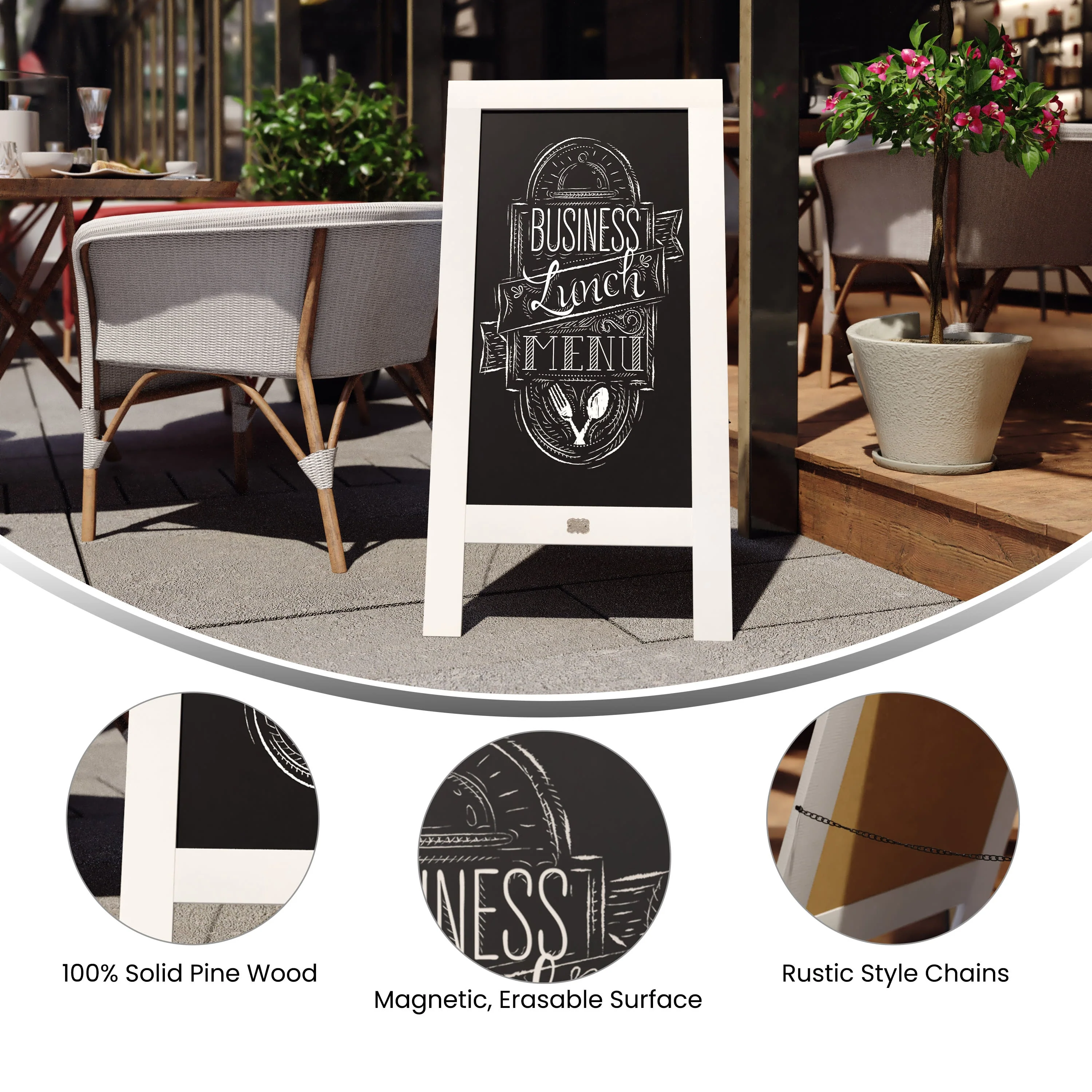 Canterbury Wooden Indoor/Outdoor A-Frame Magnetic Chalkboard Sign Set with 8 Chalk Markers, 10 Stencils, Eraser, and 2 Magnets - Image 46