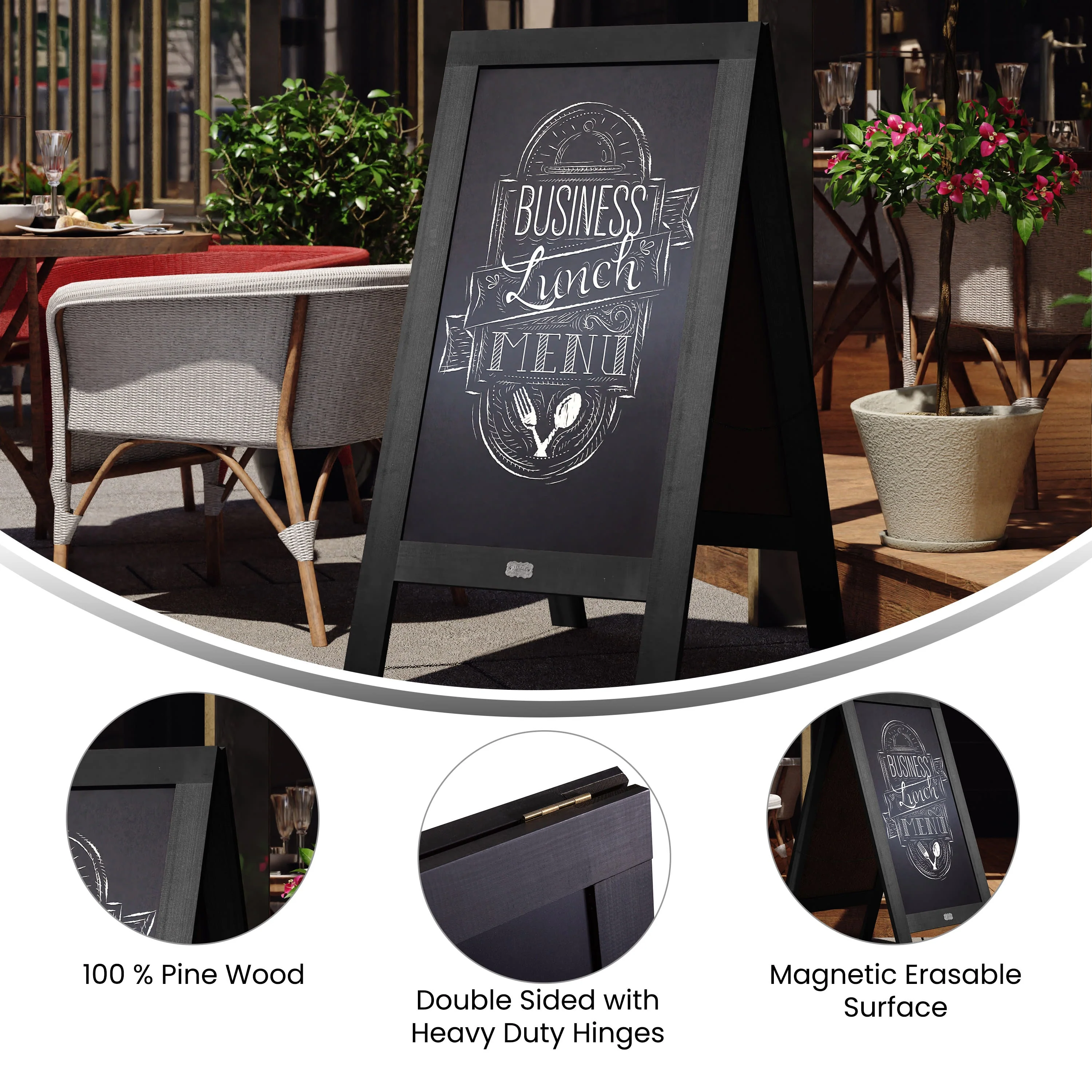 Canterbury Wooden Indoor/Outdoor A-Frame Magnetic Chalkboard Sign Set with 8 Chalk Markers, 10 Stencils, Eraser, and 2 Magnets - Image 58
