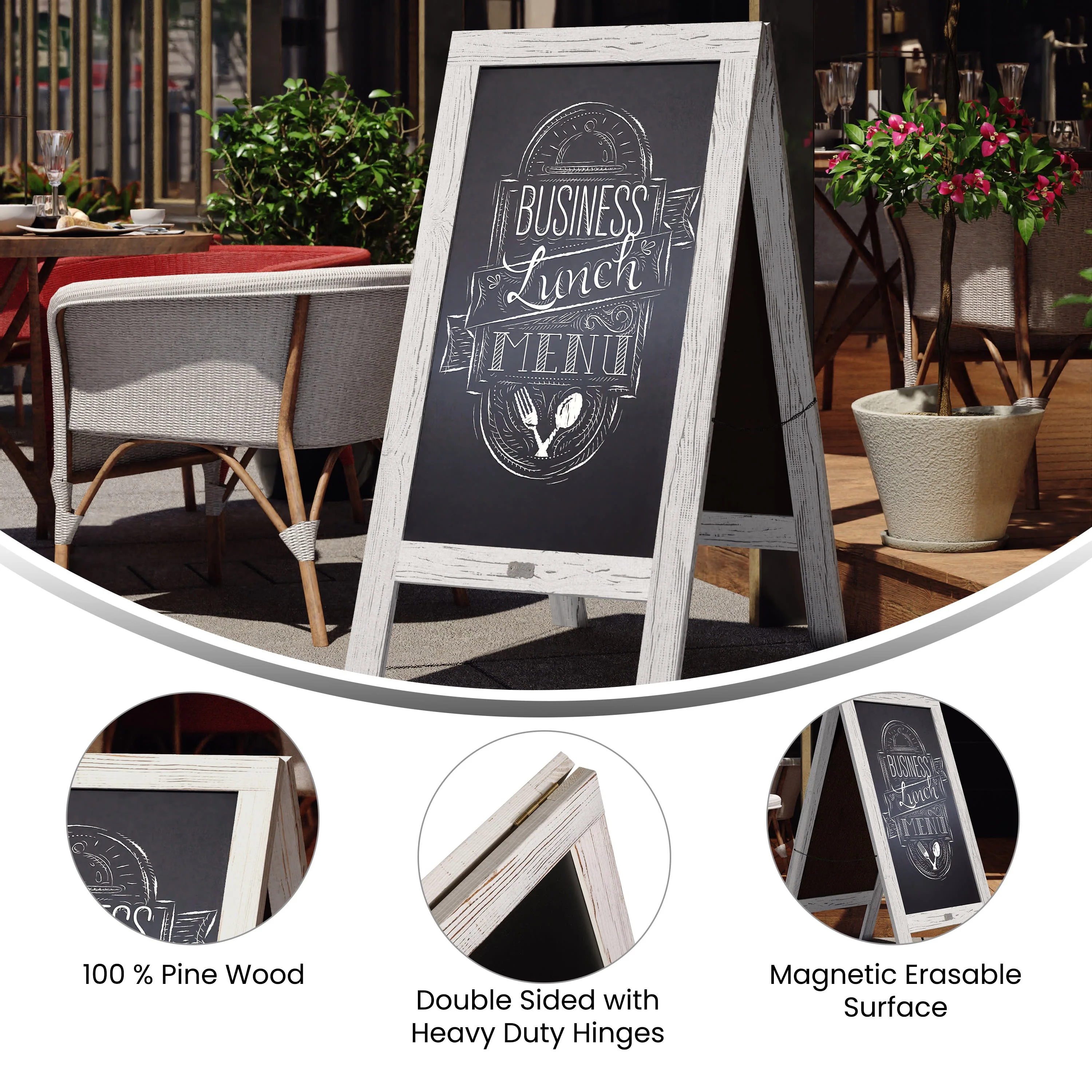 Canterbury Wooden Indoor/Outdoor A-Frame Magnetic Chalkboard Sign Set with 8 Chalk Markers, 10 Stencils, Eraser, and 2 Magnets - Image 70