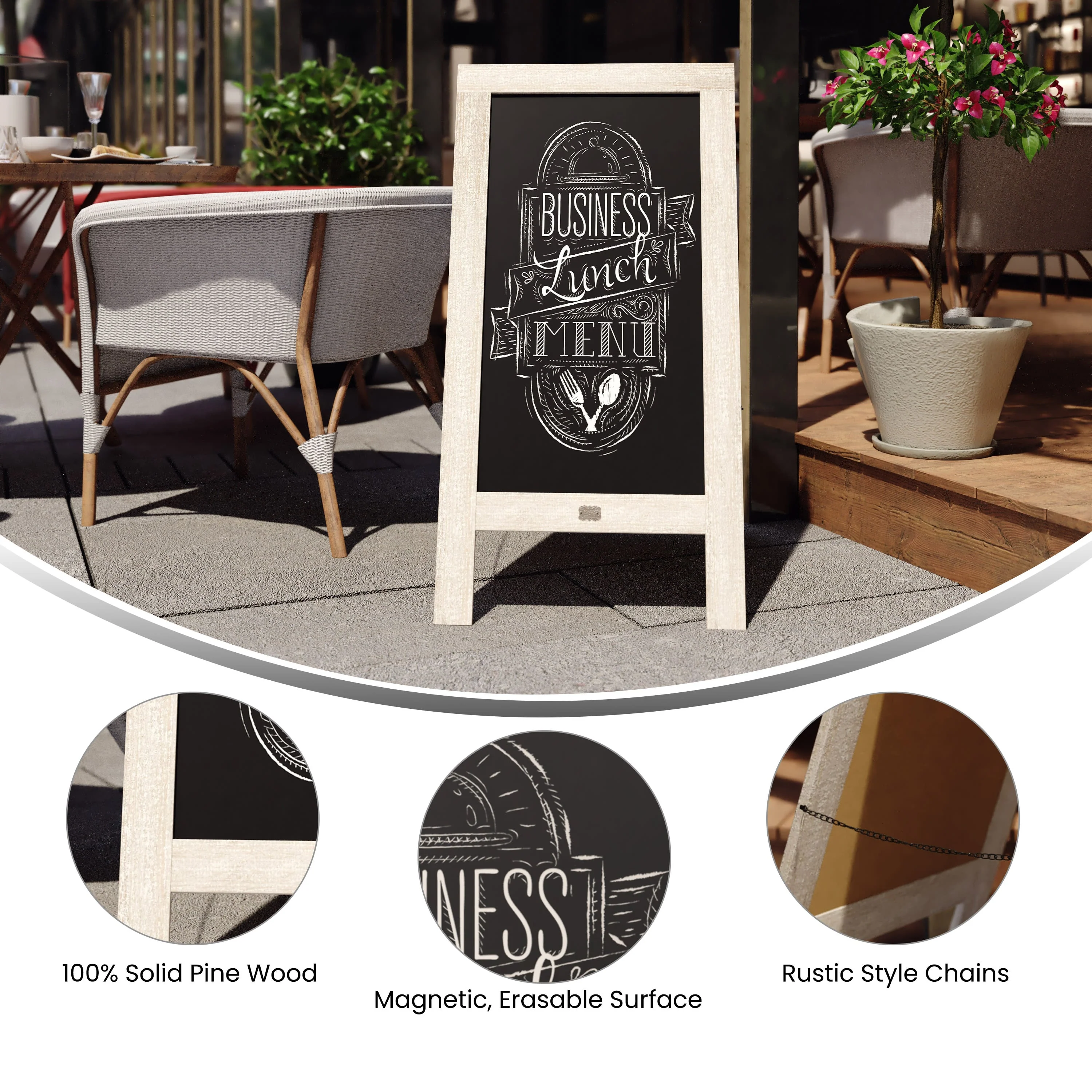 Canterbury Wooden Indoor/Outdoor A-Frame Magnetic Chalkboard Sign Set with 8 Chalk Markers, 10 Stencils, Eraser, and 2 Magnets - Image 82