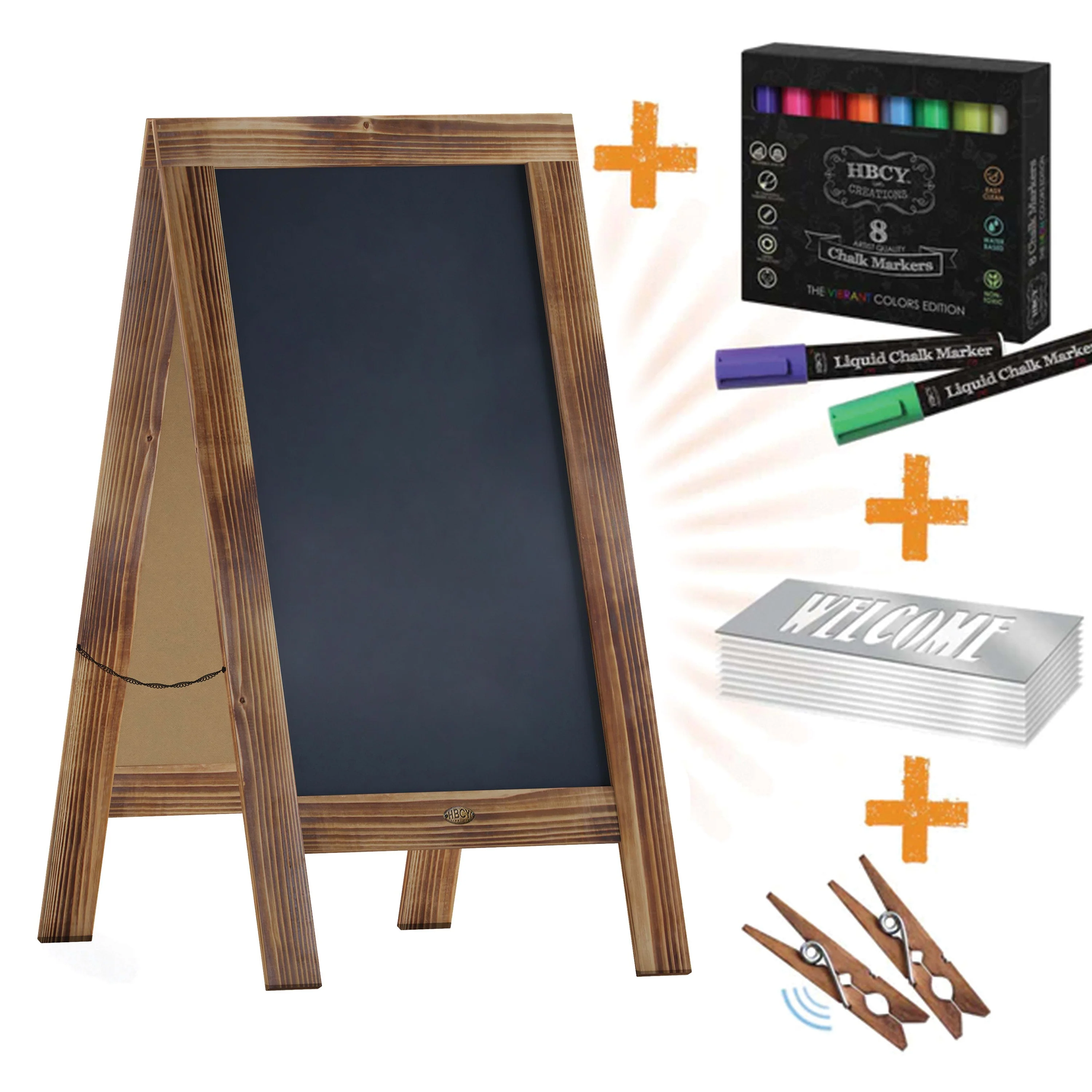 Canterbury Wooden Indoor/Outdoor A-Frame Magnetic Chalkboard Sign Set with 8 Chalk Markers, 10 Stencils, Eraser, and 2 Magnets - Image 91